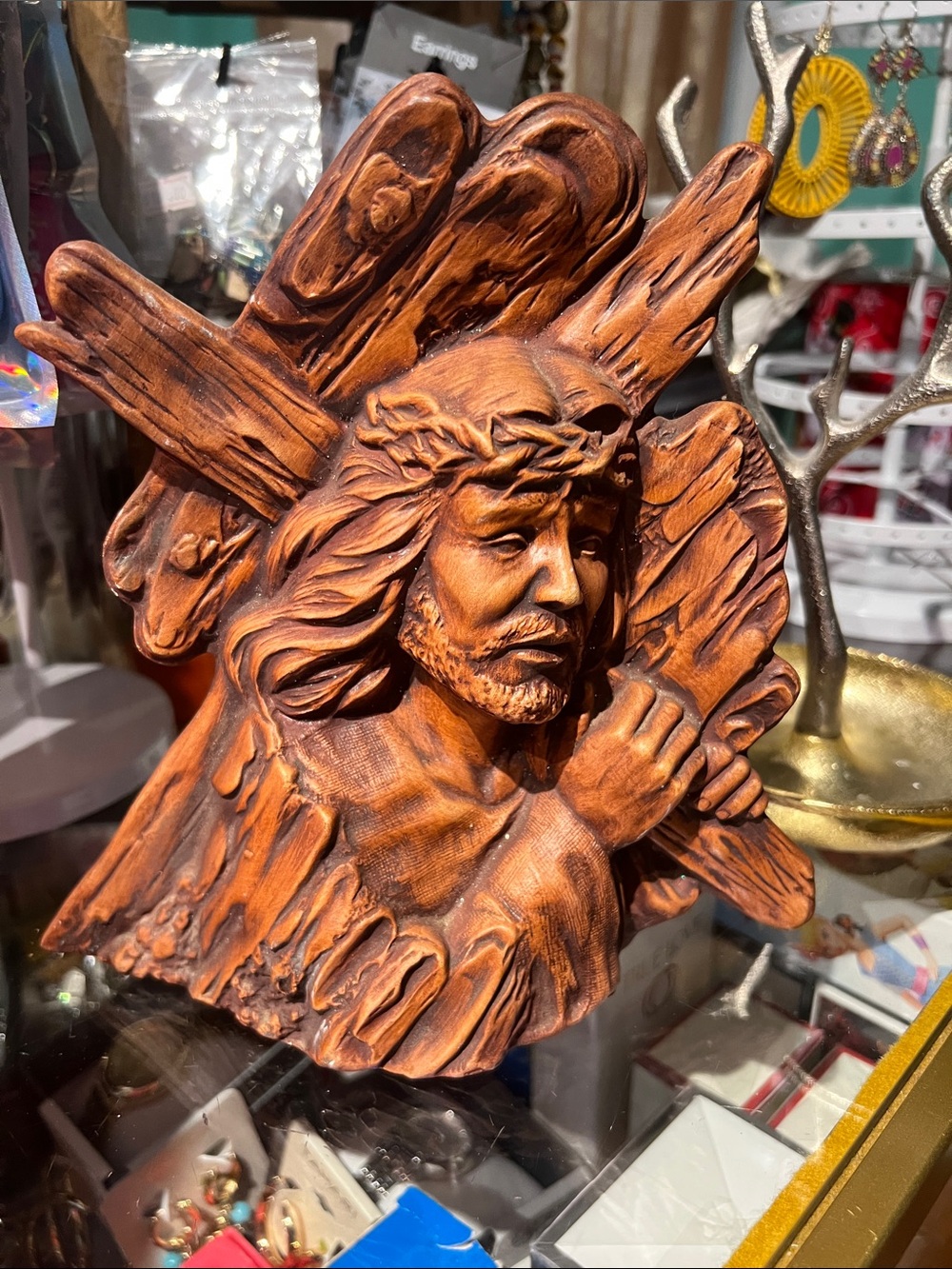 Rustic Brown Resin Jesus Wall Art - Religious Home Accent